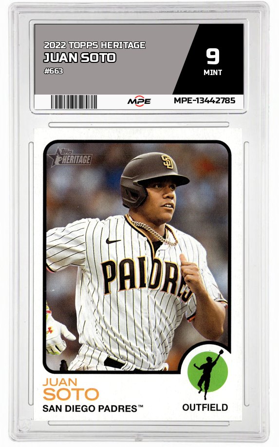 2022 TOPPS HERITAGE #663 JUAN SOTO MPE 9 MINT — graded card auctioned from the MPE vault