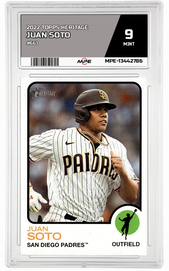 2022 TOPPS HERITAGE #663 JUAN SOTO MPE 9 MINT — graded card auctioned from the MPE vault