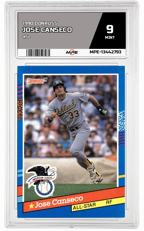 1990 DONRUSS #50 JOSE CANSECO MPE 9 MINT — graded card up for auction