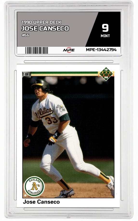 1990 UPPER DECK #66 JOSE CANSECO MPE 9 MINT — graded card auctioned from the MPE vault