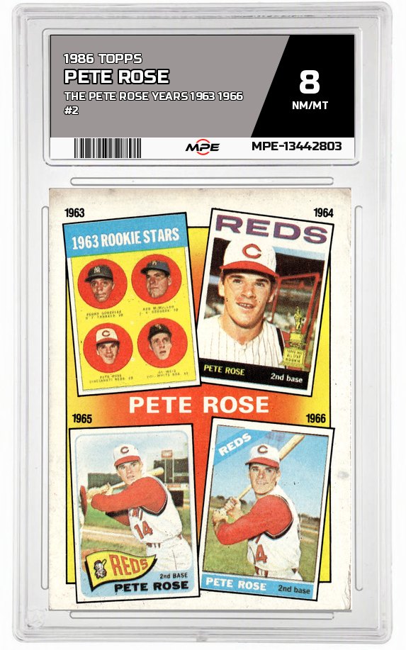 1986 TOPPS THE PETE ROSE YEARS 1963 1966 #2 PETE ROSE MPE 8 NM/MT — graded card auctioned from the MPE vault