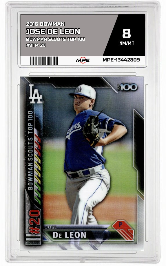 2016 BOWMAN BOWMAN SCOUTS TOP 100 #BTP-20 JOSE DE LEON MPE 8 NM/MT — graded card auctioned from the MPE vault