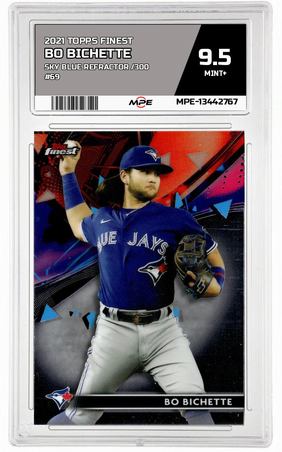 2021 TOPPS FINEST Sky Blue Refractor /300 #69 BO BICHETTE MPE 9.5 MINT+ — graded card auctioned from the MPE vault