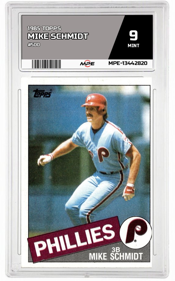 1985 TOPPS #500 MIKE SCHMIDT MPE 9 MINT — graded card auctioned from the MPE vault