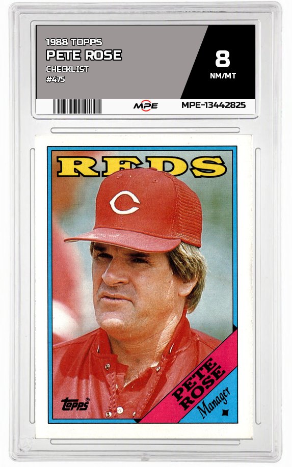 1988 TOPPS Checklist #475 PETE ROSE MPE 8 NM/MT — graded card auctioned from the MPE vault