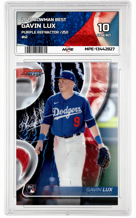 2020 BOWMAN BEST Purple Refractor /250 #41 GAVIN LUX MPE 10 GEM/MT — graded card auctioned from the MPE vault