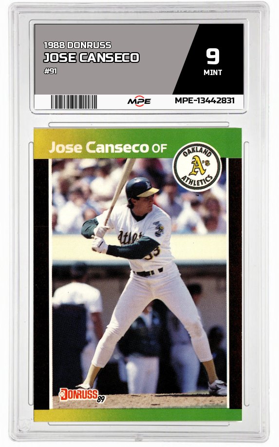 1988 DONRUSS #91 JOSE CANSECO MPE 9 MINT — graded card auctioned from the MPE vault