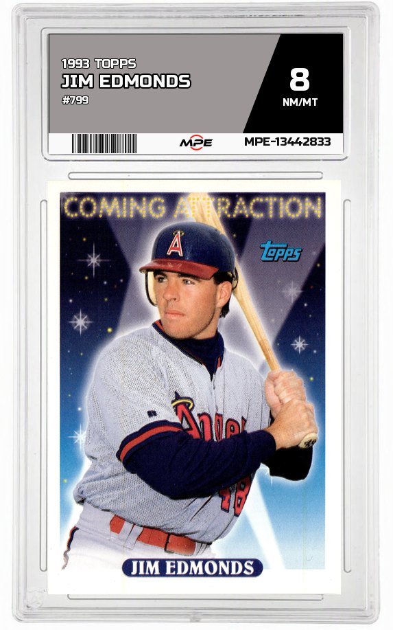 1993 TOPPS #799 JIM EDMONDS MPE 8 NM/MT — graded card auctioned from the MPE vault