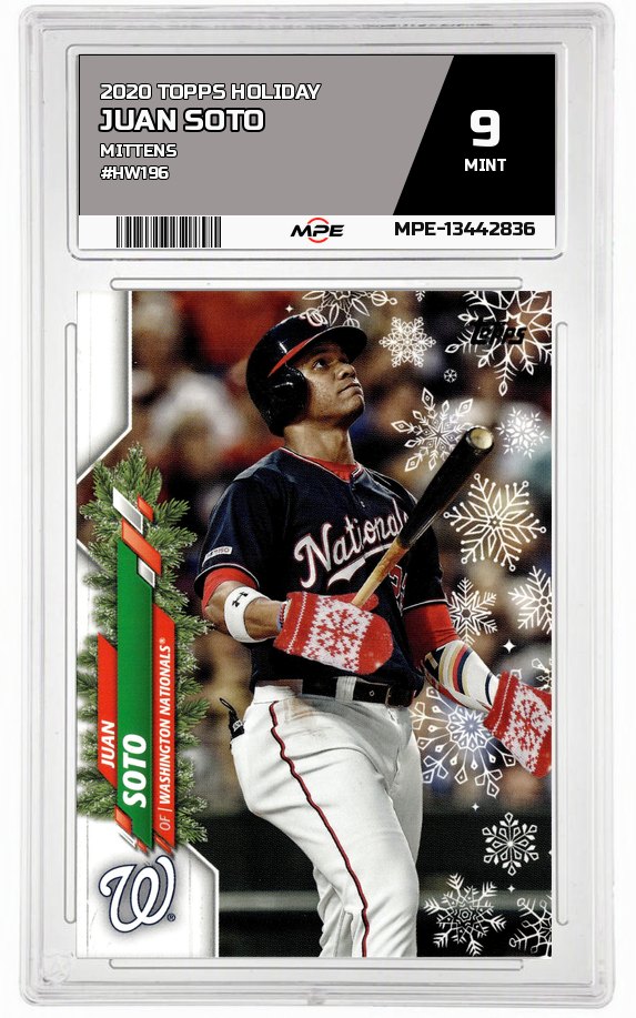 2020 TOPPS HOLIDAY Mittens #HW196 JUAN SOTO MPE 9 MINT — graded card auctioned from the MPE vault