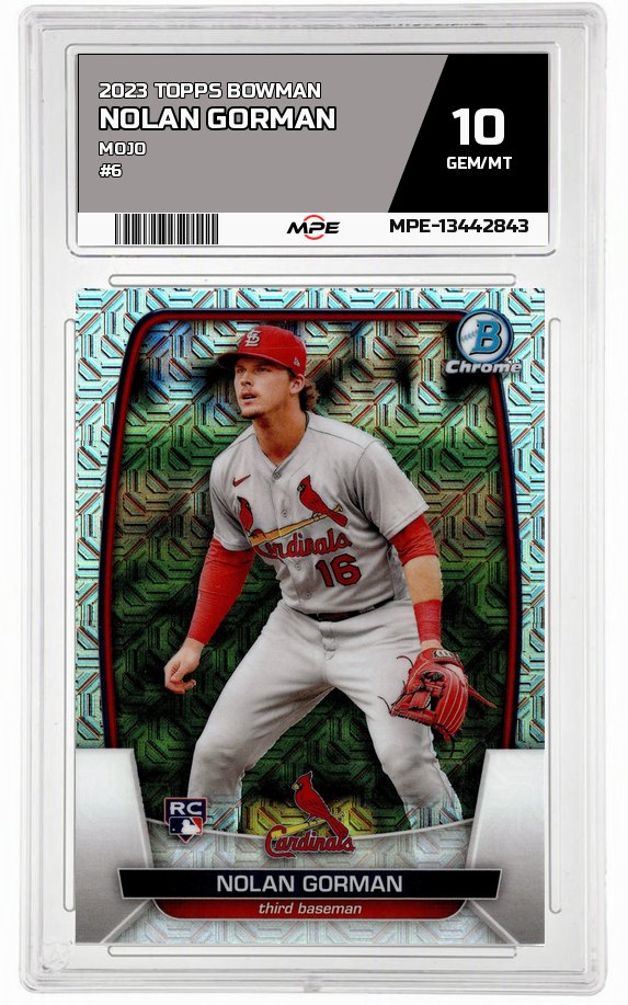 2023 TOPPS BOWMAN MOJO #6 NOLAN GORMAN MPE 10 GEM/MT — graded card auctioned from the MPE vault