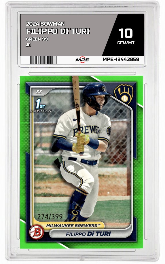 2024 BOWMAN GREEN 99 #1 FILIPPO DI TURI MPE 10 GEM/MT — graded card auctioned from the MPE vault