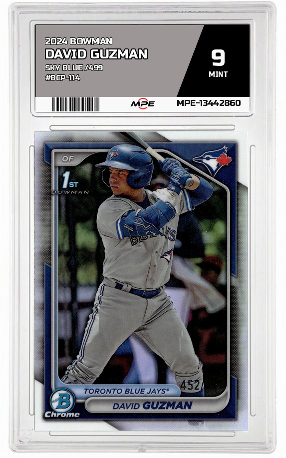 2024 BOWMAN SKY BLUE /499 #BCP-114 DAVID GUZMAN MPE 9 MINT — graded card auctioned from the MPE vault