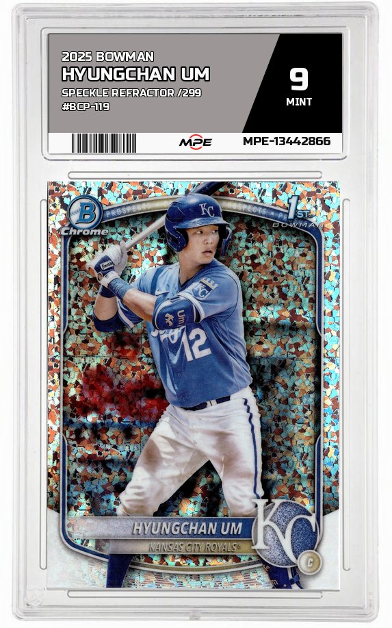 2025 BOWMAN SPECKLE REFRACTOR /299 #BCP-119 HYUNGCHAN UM MPE 9 MINT — graded card up for auction