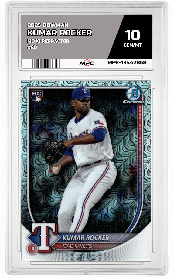 2025 BOWMAN MOJO REFRACTOR #80 KUMAR ROCKER MPE 10 GEM/MT — graded card auctioned from the MPE vault