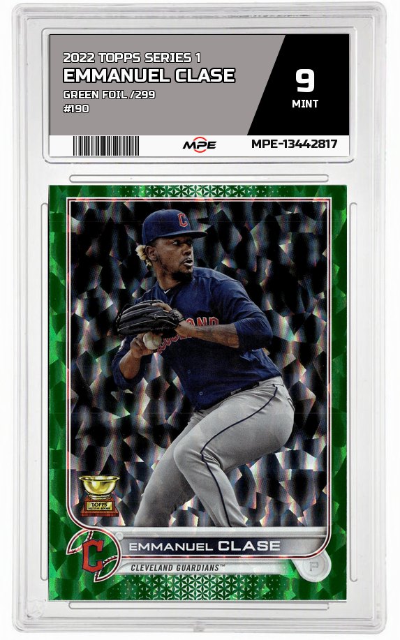 2022 TOPPS SERIES 1 GREEN FOIL /299 #190 EMMANUEL CLASE MPE 9 MINT — graded card auctioned from the MPE vault