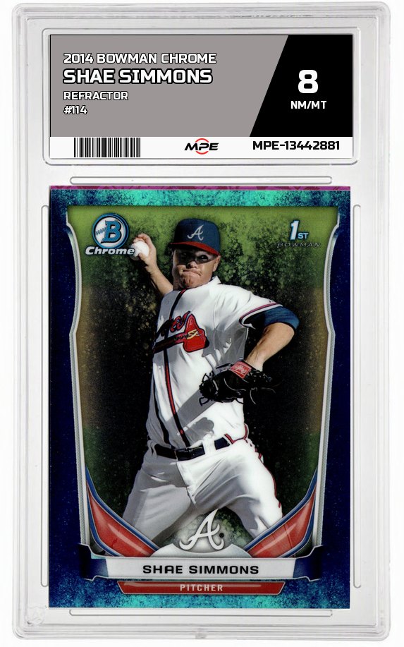 2014 BOWMAN CHROME REFRACTOR #114 SHAE SIMMONS MPE 8 NM/MT — graded card auctioned from the MPE vault