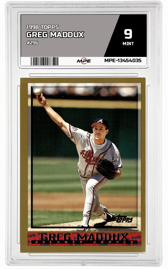 1998 TOPPS #296 GREG MADDUX MPE 9 MINT — graded card auctioned from the MPE vault