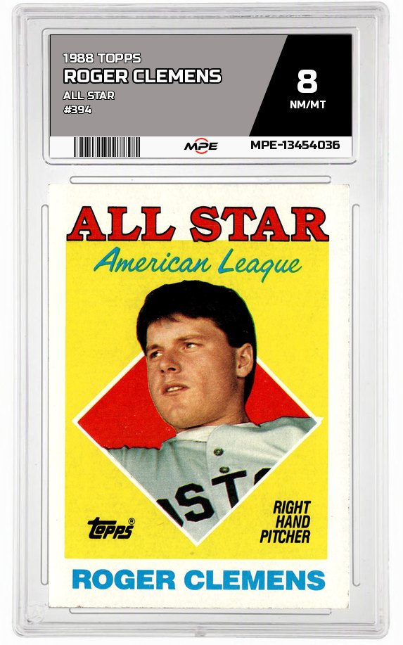 1988 TOPPS ALL STAR #394 ROGER CLEMENS MPE 8 NM/MT — graded card auctioned from the MPE vault