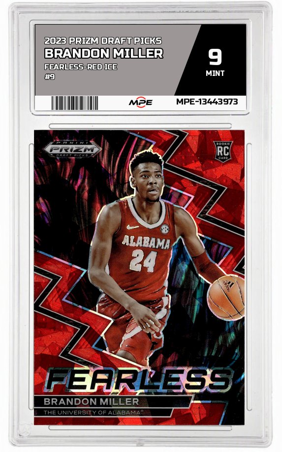 2023 PRIZM DRAFT PICKS FEARLESS-Red Ice #9 BRANDON MILLER MPE 9 MINT — graded card auctioned from the MPE vault