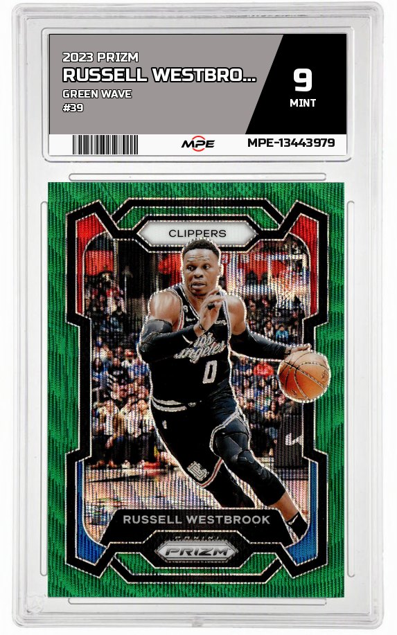 2023 PRIZM GREEN WAVE #39 RUSSELL WESTBROOK MPE 9 MINT — graded card auctioned from the MPE vault