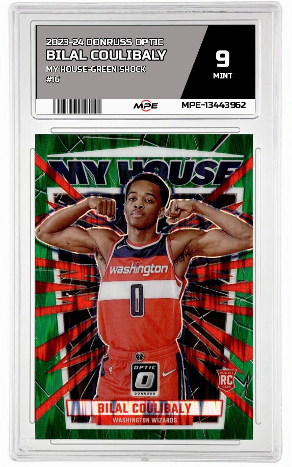 2023-24 DONRUSS OPTIC MY HOUSE-Green Shock #16 BILAL COULIBALY MPE 9 MINT — graded card auctioned from the MPE vault