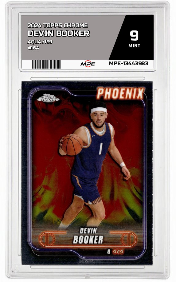 2024 TOPPS CHROME AQUA /199 #164 DEVIN BOOKER MPE 9 MINT — graded card auctioned from the MPE vault