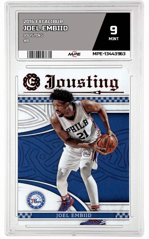 2016 EXCALIBUR JOUSTING #8 JOEL EMBIID MPE 9 MINT — graded card auctioned from the MPE vault