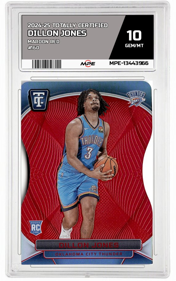 2024-25 TOTALLY CERTIFIED Maroon Red #160 DILLON JONES MPE 10 GEM/MT — graded card auctioned from the MPE vault