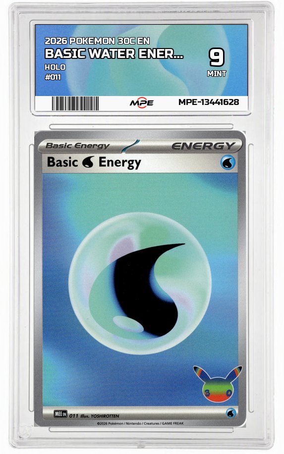 2026 POKEMON 30C EN HOLO #011 BASIC WATER ENERGY MPE 9 MINT — graded card auctioned from the MPE vault