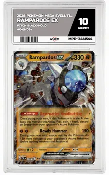 2026 POKEMON MEGA EVOLUTION PITCH BLACK-HOLO #045/084 RAMPARDOS EX MPE 10 GEM/MT — graded card up for auction