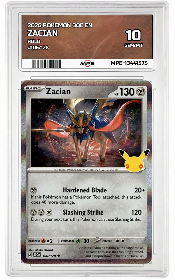 2026 POKEMON 30C EN HOLO #106/128 ZACIAN MPE 10 GEM/MT — graded card up for auction