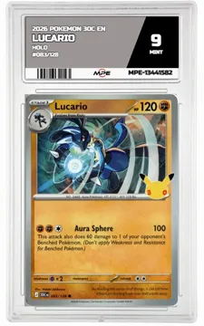 2026 POKEMON 30C EN HOLO #083/128 LUCARIO MPE 9 MINT — graded card up for auction