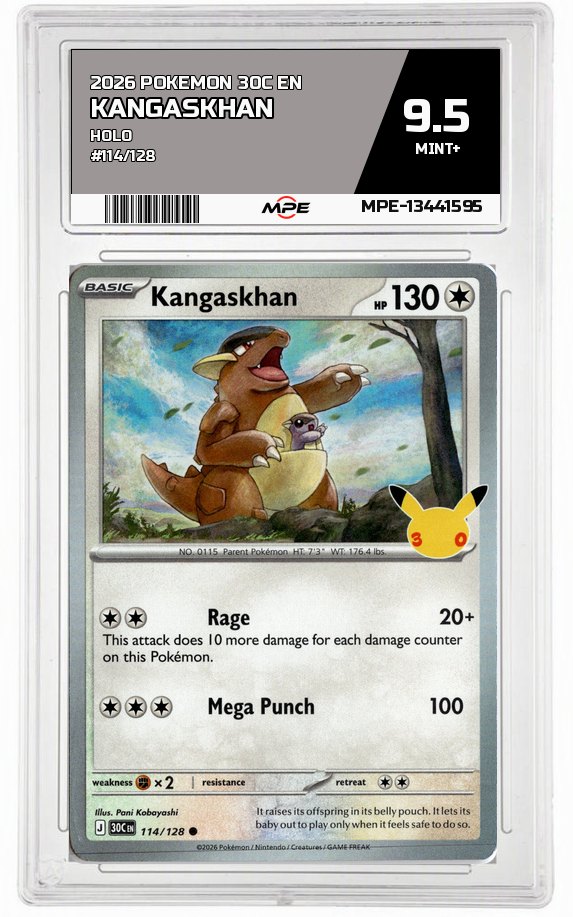 2026 POKEMON 30C EN HOLO #114/128 KANGASKHAN MPE 9.5 MINT+ — graded card auctioned from the MPE vault