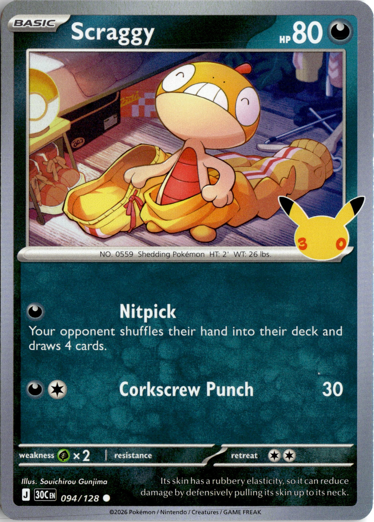 2026 Pokemon 30C En Scraggy graded slab