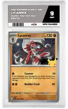 2026 POKEMON SCARLET AND VIOLET JOURNEY TOGETHER-HOLO #085/128 LYCANROC MPE 9 MINT — graded card up for auction