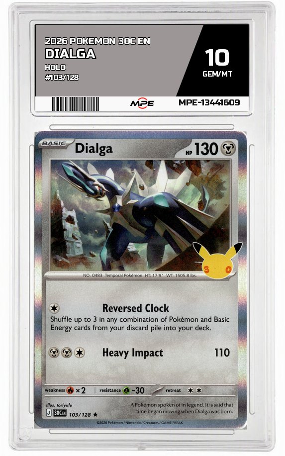 2026 POKEMON 30C EN HOLO #103/128 DIALGA MPE 10 GEM/MT — graded card auctioned from the MPE vault
