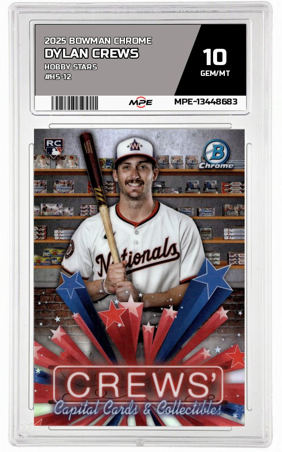 2025 BOWMAN CHROME HOBBY STARS #HS-12 DYLAN CREWS MPE 10 GEM/MT — graded card auctioned from the MPE vault