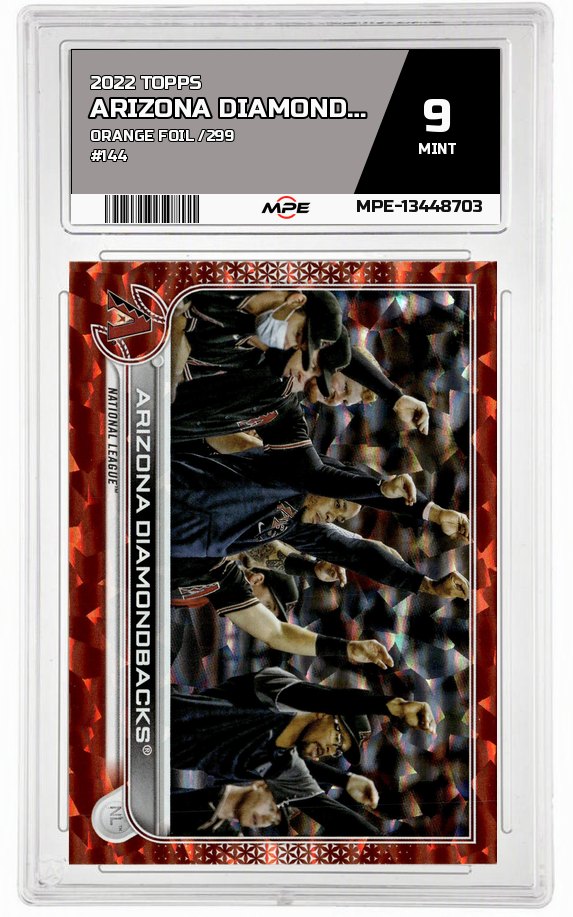 2022 TOPPS ORANGE FOIL /299 #144 ARIZONA DIAMONDBACKS MPE 9 MINT — graded card auctioned from the MPE vault