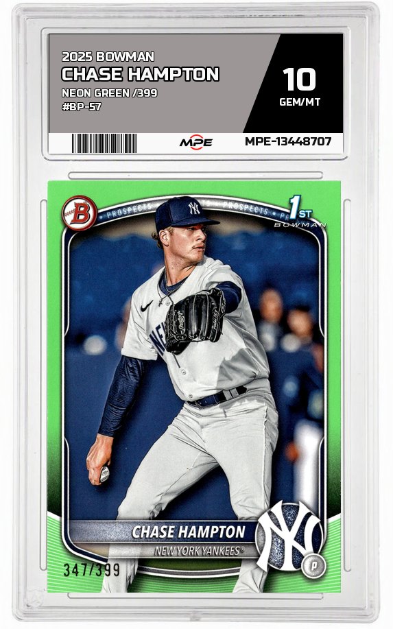 2025 BOWMAN NEON GREEN /399 #BP-57 CHASE HAMPTON MPE 10 GEM/MT — graded card auctioned from the MPE vault
