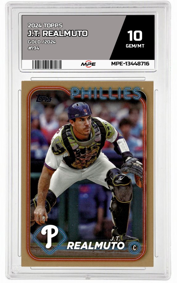 2024 TOPPS Gold /2024 #194 J.T. REALMUTO MPE 10 GEM/MT — graded card auctioned from the MPE vault