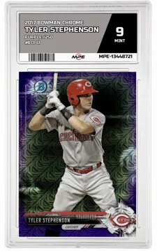 2017 BOWMAN CHROME PURPLE /250 #BCP61 TYLER STEPHENSON MPE 9 MINT — graded card up for auction