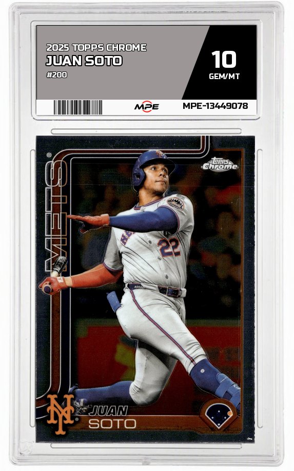 2025 TOPPS CHROME #200 JUAN SOTO MPE 10 GEM/MT — graded card auctioned from the MPE vault