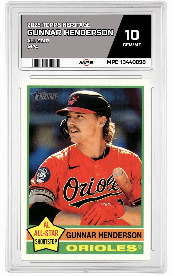 2025 TOPPS HERITAGE ALL STAR #174 GUNNAR HENDERSON MPE 10 GEM/MT — graded card auctioned from the MPE vault