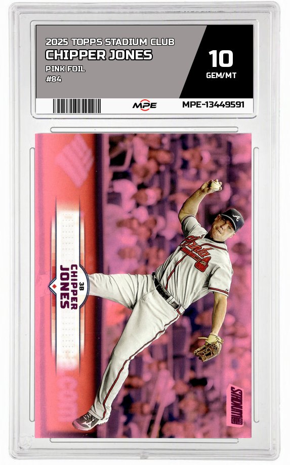 2025 TOPPS STADIUM CLUB PINK FOIL #84 CHIPPER JONES MPE 10 GEM/MT — graded card auctioned from the MPE vault