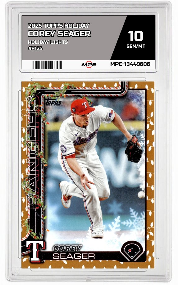 2025 TOPPS HOLIDAY HOLIDAY LIGHTS #H125 COREY SEAGER MPE 10 GEM/MT — graded card auctioned from the MPE vault