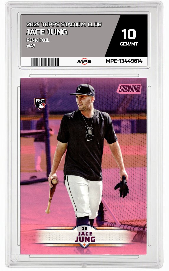 2025 TOPPS STADIUM CLUB Pink Foil #47 JACE JUNG MPE 10 GEM/MT — graded card auctioned from the MPE vault