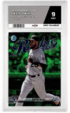 2017 BOWMAN CHROME ROY FAVORITES-GREEN /99 #ROYFI-DD DAVID DAHL MPE 9 MINT — graded card up for auction