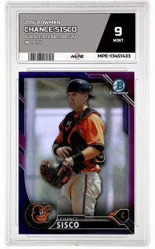 2016 BOWMAN Purple Refractor /250 #BCP114 CHANCE SISCO MPE 9 MINT — graded card up for auction