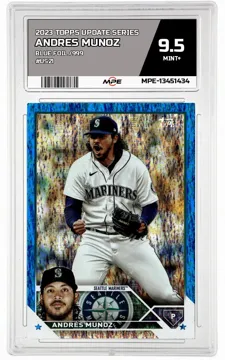 2023 TOPPS UPDATE SERIES Blue Foil /999 #US21 ANDRES MUNOZ MPE 9.5 MINT+ — graded card up for auction