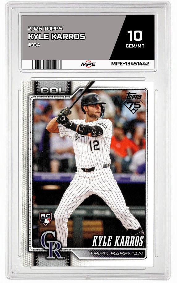 2026 TOPPS #334 KYLE KARROS MPE 10 GEM/MT — graded card auctioned from the MPE vault